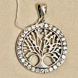 Sterling Silver 925 Tree of Life Pendant Necklace with cubic zirconia
